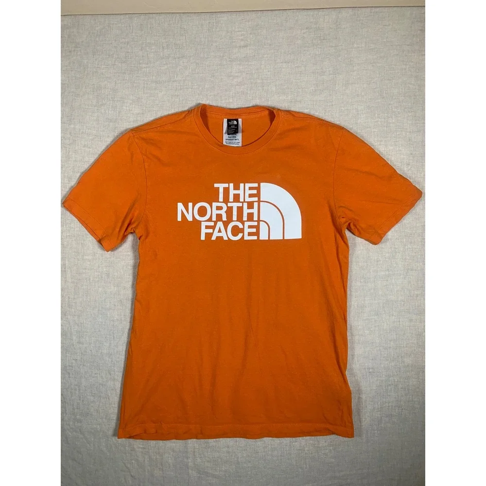 The North Face Graphic Tee Mens Small Orange Good Circular Design Logo T-Shirt